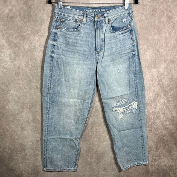 American Outfitters 90s Boyfriend Jeans Womens 4 X-Short‎ Blue Denim Distressed - Picture 1 of 13